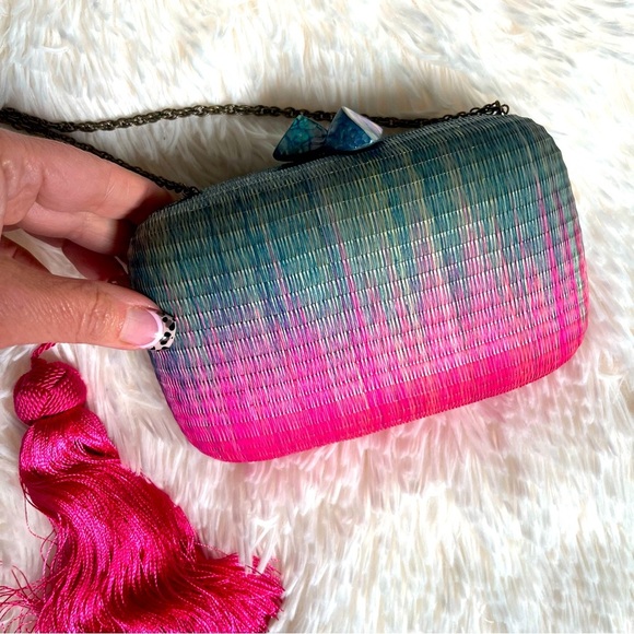 Serpui Handbags - Serpui Marie NWOT Ombré Woven Clutch Crossbody Pink Green Tassel
